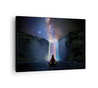 Cuadro Sobre Lienzo 70x50cm Cuadros Pared Cascada Las Estrellas Meditación Art