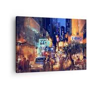 Cuadro Sobre Lienzo 70x50cm Cuadros Pared Coche gente restaurante vida nocturna