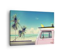 Cuadro Sobre Lienzo 70x50cm Cuadros Pared Coche tabla de surf playa océano Art