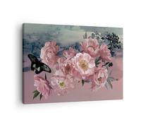 Cuadro Sobre Lienzo 70x50cm Cuadros Pared Flores Mariposa Nubes Wall Art Prints
