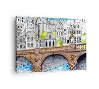 Cuadro Sobre Lienzo 70x50cm Cuadros Pared Francia puente dibujo Wall Art Prints