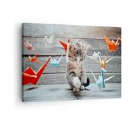 Cuadro Sobre Lienzo 70x50cm Cuadros Pared Gato diversión origami Wall Art Prints