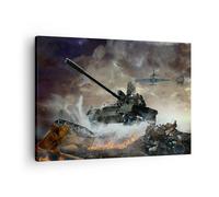 Cuadro Sobre Lienzo 70x50cm Cuadros Pared Guerra tanque avión batalla Wall Art