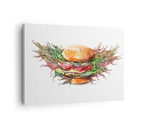 Cuadro Sobre Lienzo 70x50cm Cuadros Pared Ilustración comida hamburguesa bollo