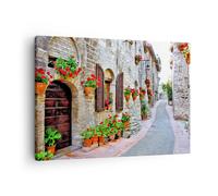 Cuadro Sobre Lienzo 70x50cm Cuadros Pared Italia calle flores historia Wall Art