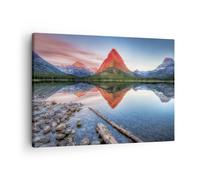 Cuadro Sobre Lienzo 70x50cm Cuadros Pared Lago Montañas Reflejo Wall Art Prints