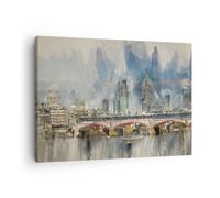 Cuadro Sobre Lienzo 70x50cm Cuadros Pared Londres Acuarela Panorama Wall Art