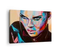 Cuadro Sobre Lienzo 70x50cm Cuadros Pared Mujer emociones cara multicolor Art
