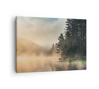 Cuadro Sobre Lienzo 70x50cm Cuadros Pared Niebla Lago Bosque Wall Art Prints