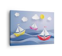 Cuadro Sobre Lienzo 70x50cm Cuadros Pared Origami barco mar cielo Wall Art