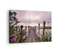Cuadro Sobre Lienzo 70x50cm Cuadros Pared Puente Lago Antorcha Wall Art Prints