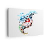 Cuadro Sobre Lienzo 70x50cm Cuadros Pared Reloj suizo montañas nubes Wall Art