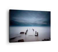 Cuadro Sobre Lienzo 70x50cm Cuadros Pared Rompeolas Niebla Noche Wall Art Prints