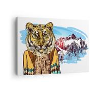 Cuadro Sobre Lienzo 70x50cm Cuadros Tigre montañas los niños la vida silvestre