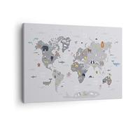 Cuadro sobre Lienzo 70x50cm Horizontal Infantil Mapa del Mundo - 5033