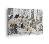 Cuadro sobre Lienzo 70x50cm Moderno Horizontal Naturaleza Animales - 4357 | Rebaño Lobos Invierno Cuadro Decorativo Arte mural Decoración del Hogar Salón Dormitorio Cocina Oficina Cuadros de Pared