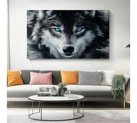 Cuadro sobre Lienzo 80l x40an cm Sin marco Impresión en material tejido no tejido cuadros Lobos, salvajes de ojos azules decoracion salon modernos lienzos decorativos dormitorios Gris azul