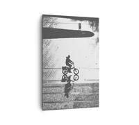 Cuadro Sobre Lienzo 80x120cm Cuadros Blanco Y Negro Ciclista Soledad Wall Art