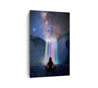 Cuadro Sobre Lienzo 80x120cm Cuadros Cascada Las Estrellas Meditación Wall Art