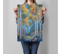 Cuadro Sobre Lienzo 80x120cm, Cuadros en Lienzo Bosque Álamos Textura Impresión no Tejido Cuadro Pintura Al Óleo Un Bosque A Finales Otoño Decoracion de Pared para Comedor Oficina Galería, Azul