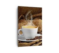 Cuadro Sobre Lienzo 80x120cm Cuadros Pared Cappuccino taza granos bolsa Wall Art