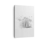 Cuadro Sobre Lienzo 80x120cm Cuadros Pared Esbozo Bosque Abedul Wall Art Prints