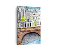 Cuadro Sobre Lienzo 80x120cm Cuadros Pared Francia puente dibujo Wall Art Prints