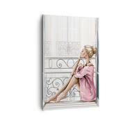 Cuadro Sobre Lienzo 80x120cm Cuadros Pared Mujer Balcón Ventana Wall Art Prints