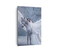 Cuadro Sobre Lienzo 80x120cm Cuadros Pared mujer caballo naturaleza Wall Art