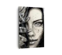 Cuadro Sobre Lienzo 80x120cm Cuadros Pared Mujer plumas labios arte. Wall Art