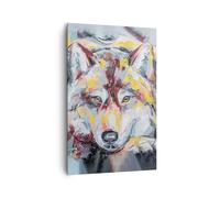 Cuadro Sobre Lienzo 80x120cm Cuadros Pared Óleo Lobo Perro Wall Art Prints Decor