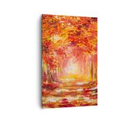 Cuadro Sobre Lienzo 80x120cm Cuadros Pared Otoño Bosque Rojo Wall Art Prints