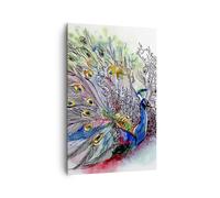 Cuadro Sobre Lienzo 80x120cm Cuadros Pared pavo real pluma color Wall Art Prints
