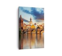 Cuadro Sobre Lienzo 80x120cm Cuadros Pared Praga puente historia río Wall Art