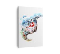 Cuadro Sobre Lienzo 80x120cm Cuadros Pared Reloj suizo montañas nubes Wall Art
