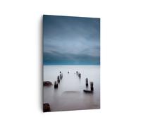 Cuadro Sobre Lienzo 80x120cm Cuadros Pared Rompeolas Niebla Noche Wall Art