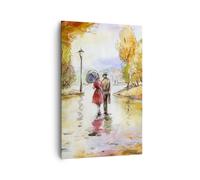 Cuadro Sobre Lienzo 80x120cm Cuadros Pared Tiempo lluvia otoño parque Wall Art