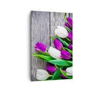 Cuadro Sobre Lienzo 80x120cm Cuadros Pared Tulipanes madera ramo flores Wall Art