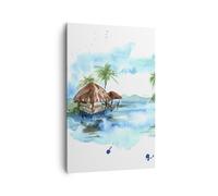 Cuadro Sobre Lienzo 80x120cm Cuadros Trópicos agua bungalow orilla Wall Art