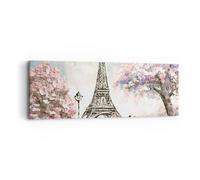 Cuadro Sobre Lienzo 90x30cm Cuadros Pared Árboles Eiffle Pareja Francia Wall Art