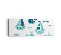 Cuadro Sobre Lienzo 90x30cm Cuadros Pared Ballenas barcos niños estrellas de mar