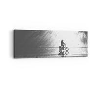 Cuadro Sobre Lienzo 90x30cm Cuadros Pared Blanco Y Negro Ciclista Soledad Art