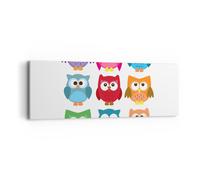 Cuadro Sobre Lienzo 90x30cm Cuadros Pared Búhos colorido Niños dibujo Wall Art
