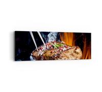 Cuadro Sobre Lienzo 90x30cm Cuadros Pared Carne parrilla llamas comida Wall Art
