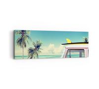 Cuadro Sobre Lienzo 90x30cm Cuadros Pared Coche tabla de surf playa océano Art