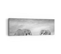 Cuadro Sobre Lienzo 90x30cm Cuadros Pared Elefantes Blanco Y Negro Safari Art