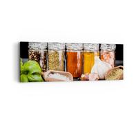 Cuadro Sobre Lienzo 90x30cm Cuadros Pared Especias Ajo Madera sal Wall Art