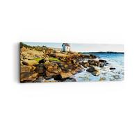 Cuadro Sobre Lienzo 90x30cm Cuadros Pared Faro orilla nube Paisaje Wall Art