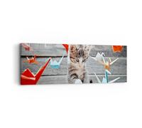 Cuadro Sobre Lienzo 90x30cm Cuadros Pared Gato diversión origami Wall Art Prints