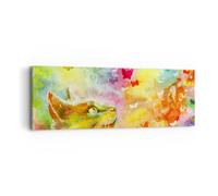 Cuadro Sobre Lienzo 90x30cm Cuadros Pared Gato mariposa arco iris magia Wall Art